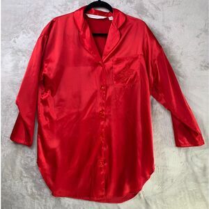 VICTORIAS SECRET OLD MONEY SATIN NIGHT SHIRT WOMEN'S Size XS RED ROSE BUD 501989